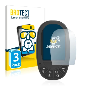 Front side of a product packaging with the brand logo BROTECT. Next to it is the device Flymaster GPS LS shown with the corres