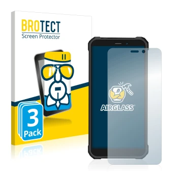 Front side of a product packaging with the brand logo BROTECT. Next to it is the device Oukitel WP20 Pro shown with the corres
