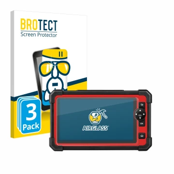 Front side of a product packaging with the brand logo BROTECT. Next to it is the device Launch X-431 CRP919E shown with the co
