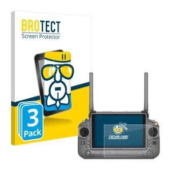 Front side of a product packaging with the brand logo BROTECT. Next to it is the device DJI RC Plus shown with the correspondi