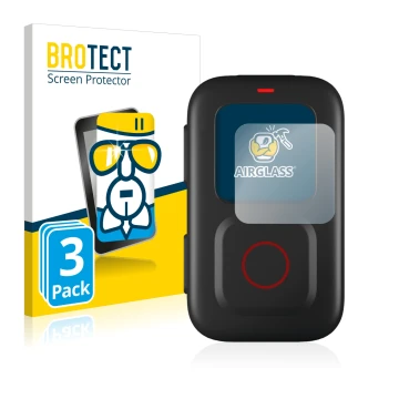 Front side of a product packaging with the brand logo BROTECT. Next to it is the device GoPro Remote shown with the correspond