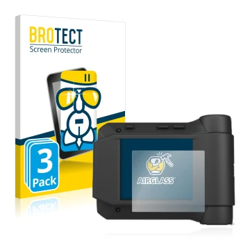Front side of a product packaging with the brand logo BROTECT. Next to it is the device Swissphone s.Quad X35 shown with the c