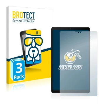 Front side of a product packaging with the brand logo BROTECT. Next to it is the device Samsung Galaxy Tab A7 Lite 2022 shown 