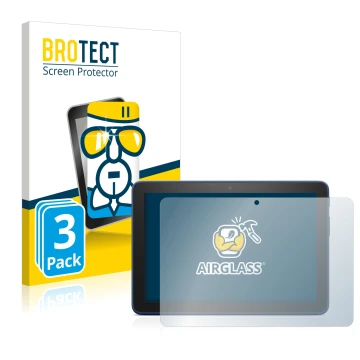 Front side of a product packaging with the brand logo BROTECT. Next to it is the device Amazon Fire HD 8 2022 shown with the c