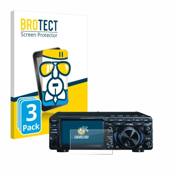 Front side of a product packaging with the brand logo BROTECT. Next to it is the device Yaesu FT-710 shown with the correspond