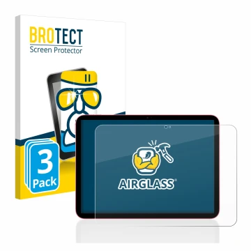 Front side of a product packaging with the brand logo BROTECT. Next to it is the device Apple iPad 10.9