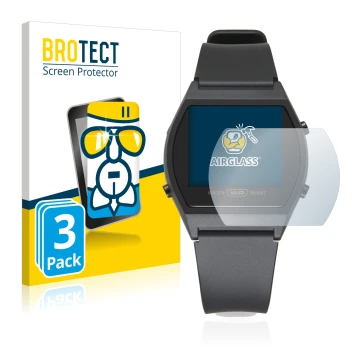 Front side of a product packaging with the brand logo BROTECT. Next to it is the device Casio LW-204-1BEF shown with the corre
