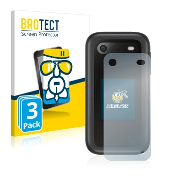 Front side of a product packaging with the brand logo BROTECT. Next to it is the device Nokia 2660 Flip (Back) shown with the 