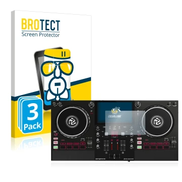 Front side of a product packaging with the brand logo BROTECT. Next to it is the device Numark Mixstream Pro shown with the co