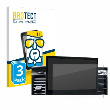 Front side of a product packaging with the brand logo BROTECT. Next to it is the device Ford Transit SYNC 4 shown with the cor