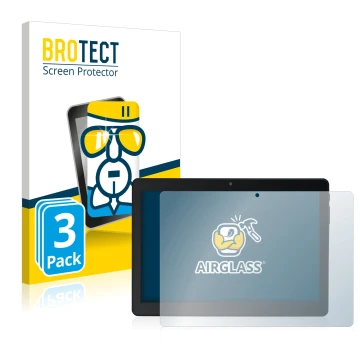 Front side of a product packaging with the brand logo BROTECT. Next to it is the device Acepad A145 10.1