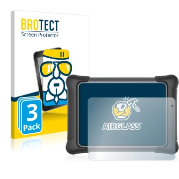 Front side of a product packaging with the brand logo BROTECT. Next to it is the device Autel MaxiSys Elite II shown with the 