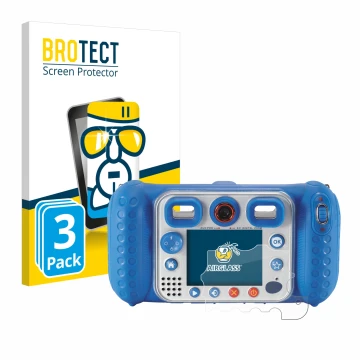 Front side of a product packaging with the brand logo BROTECT. Next to it is the device Vtech Kidizoom Duo Pro shown with the 
