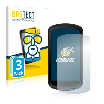 Front side of a product packaging with the brand logo BROTECT. Next to it is the device Garmin Edge 1040 Solar shown with the 