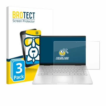 Front side of a product packaging with the brand logo BROTECT. Next to it is the device HP Pavilion x360 2-in-1 (14-ekX) shown