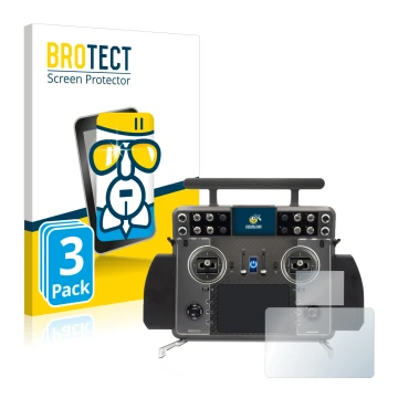 Front side of a product packaging with the brand logo BROTECT. Next to it is the device FrSky Tandem XE 2 shown with the corre