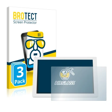 Front side of a product packaging with the brand logo BROTECT. Next to it is the device WetterOnline Home 3 shown with the cor