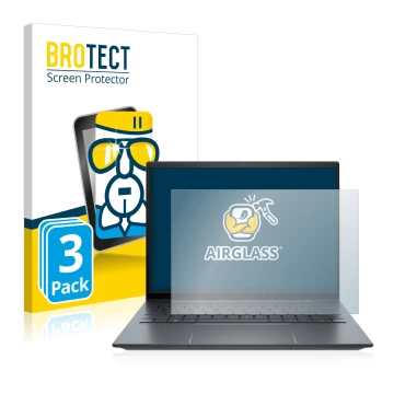 Front side of a product packaging with the brand logo BROTECT. Next to it is the device HP Elite Dragonfly G3 shown with the c