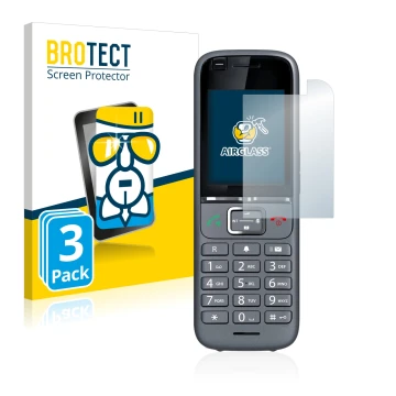 Front side of a product packaging with the brand logo BROTECT. Next to it is the device Gigaset S700H PRO shown with the corre