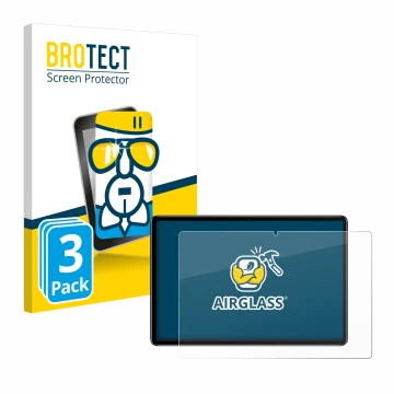 Front side of a product packaging with the brand logo BROTECT. Next to it is the device Blackview Oscal Pad 10 shown with the 
