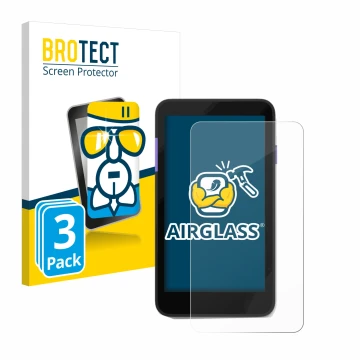 Front side of a product packaging with the brand logo BROTECT. Next to it is the device Zettle Terminal (by Paypal) shown with