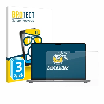 Front side of a product packaging with the brand logo BROTECT. Next to it is the device Apple MacBook Pro 16