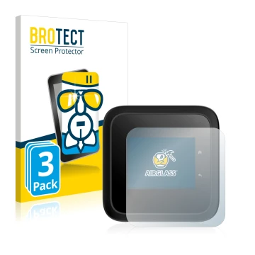 Front side of a product packaging with the brand logo BROTECT. Next to it is the device Netgear Nighthawk M6 Pro shown with th