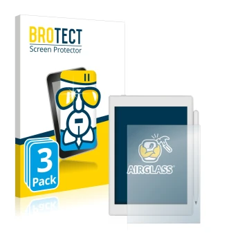 Front side of a product packaging with the brand logo BROTECT. Next to it is the device Boox Nova Air 2 shown with the corresp