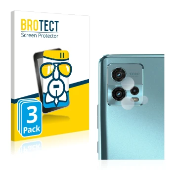 Front side of a product packaging with the brand logo BROTECT. Next to it is the device Motorola Moto G72 (ONLY Camera Lens) s