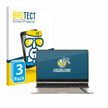 Front side of a product packaging with the brand logo BROTECT. Next to it is the device Samsung Galaxy Book3 360 15.6