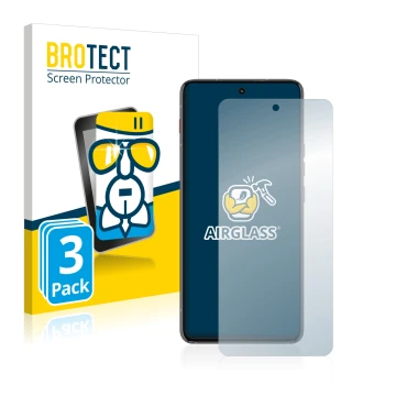 Front side of a product packaging with the brand logo BROTECT. Next to it is the device Motorola ThinkPhone shown with the cor