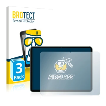 Front side of a product packaging with the brand logo BROTECT. Next to it is the device OnePlus Pad shown with the correspondi