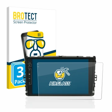 Front side of a product packaging with the brand logo BROTECT. Next to it is the device Dynavin D8-DF63 10.1