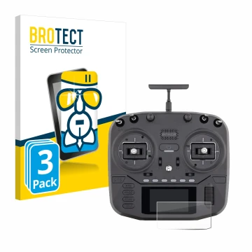 Front side of a product packaging with the brand logo BROTECT. Next to it is the device Radiomaster Boxer shown with the corre