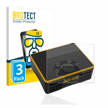 Front side of a product packaging with the brand logo BROTECT. Next to it is the device Junsi iCharger DX6 shown with the corr