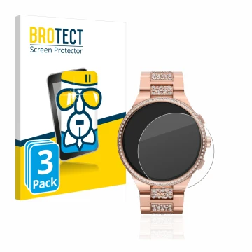 Front side of a product packaging with the brand logo BROTECT. Next to it is the device Michael Kors Camille Gen 6 MKT5147 sho