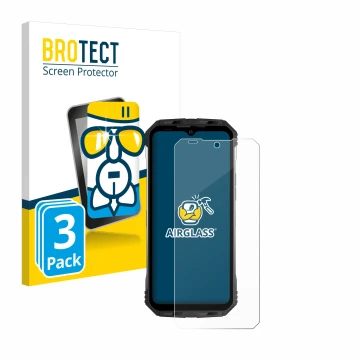 Front side of a product packaging with the brand logo BROTECT. Next to it is the device Doogee S100 shown with the correspondi