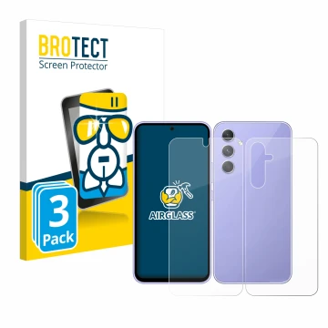 Front side of a product packaging with the brand logo BROTECT. Next to it is the device Samsung Galaxy A54 5G (Front+Back) sho
