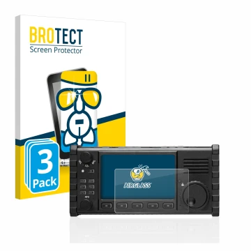 Front side of a product packaging with the brand logo BROTECT. Next to it is the device Xiegu X6100 HF-Transceiver shown with 