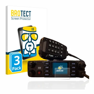 Front side of a product packaging with the brand logo BROTECT. Next to it is the device AnyTone AT-D578UV plus shown with the 