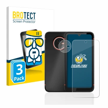 Front side of a product packaging with the brand logo BROTECT. Next to it is the device Gigaset GX4 (Front+Camera) shown with 