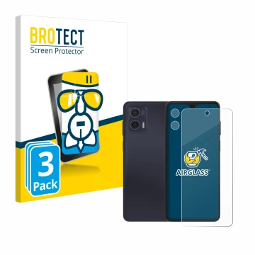 Front side of a product packaging with the brand logo BROTECT. Next to it is the device Motorola Moto G73 5G (Front+Camera) sh