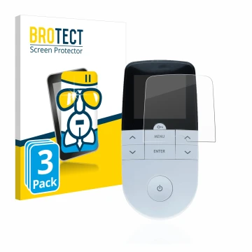 Front side of a product packaging with the brand logo BROTECT. Next to it is the device Beurer EM 49 Digital TENS/EMS shown wi
