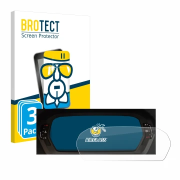 Front side of a product packaging with the brand logo BROTECT. Next to it is the device Audi A3 2023 Virtual cockpit Plus show