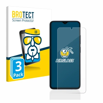 Front side of a product packaging with the brand logo BROTECT. Next to it is the device Xiaomi Redmi 12C shown with the corres