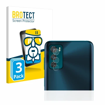 Front side of a product packaging with the brand logo BROTECT. Next to it is the device Motorola Moto G42 (ONLY Camera Lens) s