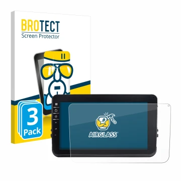Front side of a product packaging with the brand logo BROTECT. Next to it is the device Dynavin D8-V8 8