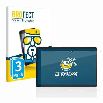 Front side of a product packaging with the brand logo BROTECT. Next to it is the device Jumper EZpad M11 shown with the corres