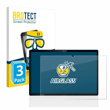 Front side of a product packaging with the brand logo BROTECT. Next to it is the device Mediacom SmartPad Azimut 3 Lite 4G sho