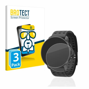 Front side of a product packaging with the brand logo BROTECT. Next to it is the device Suunto 9 Peak Pro shown with the corre
